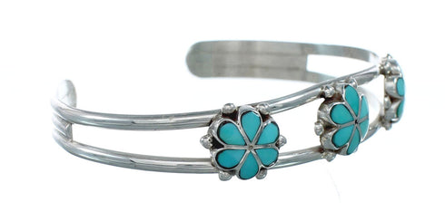 Sterling Silver Turquoise Flower Zuni Cuff Bracelet NN20189